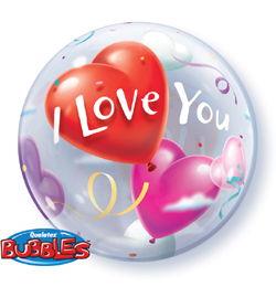 Qualatex Balón Bubbles - Zaláskované srdcia s nápisom - I Love You - 56 cm