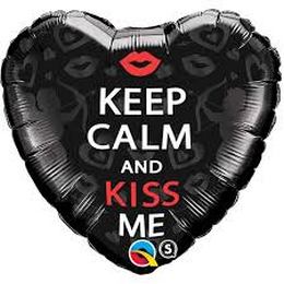 Qualatex Balón - Srdce - Keep Calm And Kiss Me - romantický fóliový balón - 46 cm