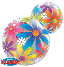 Qualatex Balón Bubbles - Farebné kvety - 56 cm