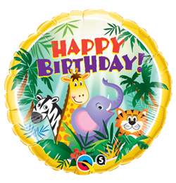 Qualatex Balón - fóliový - Happy Birthday - Priatelia z Džungle - Narodeniny - 45 cm