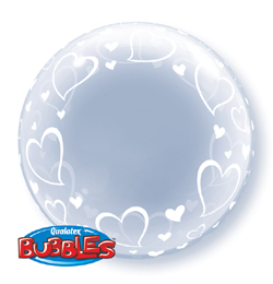 Qualatex Balón Bubbles - Dekoračný balón na plnenie - Srdcia  - 61 cm