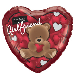 Qualatex Balón - Srdce - To My Girlfriend Bear - Macko so srdiečkom - romantický fóliový balón - 46 cm