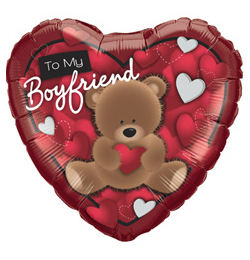 Qualatex Balón - Srdce - To My Boyfriend Bear - Macko so srdiečkom - romantický fóliový balón - 46 cm